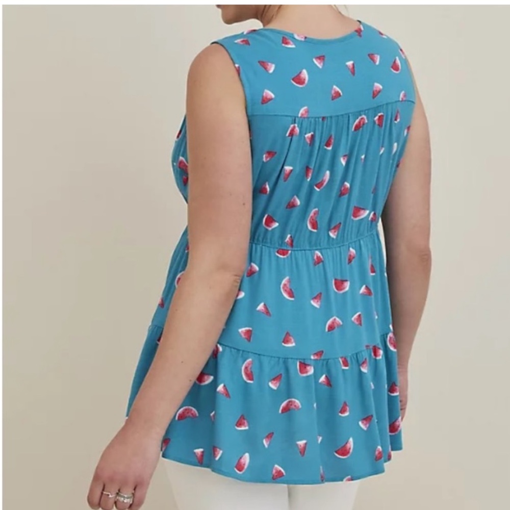 Torrid Lenny teal and pink Tiered Watermelon Tank top blouse size 1, 1X, 14 16